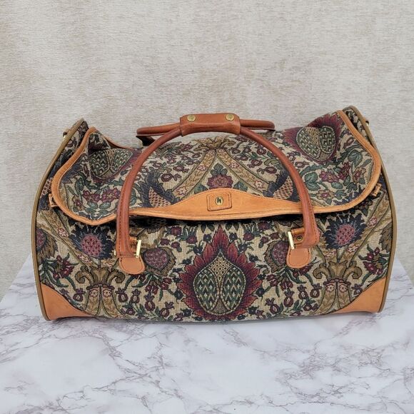 Hartman Vintage Tapestry and Leather Travel Bag Set Train Case and Duffle Bag - Picture 4 of 16